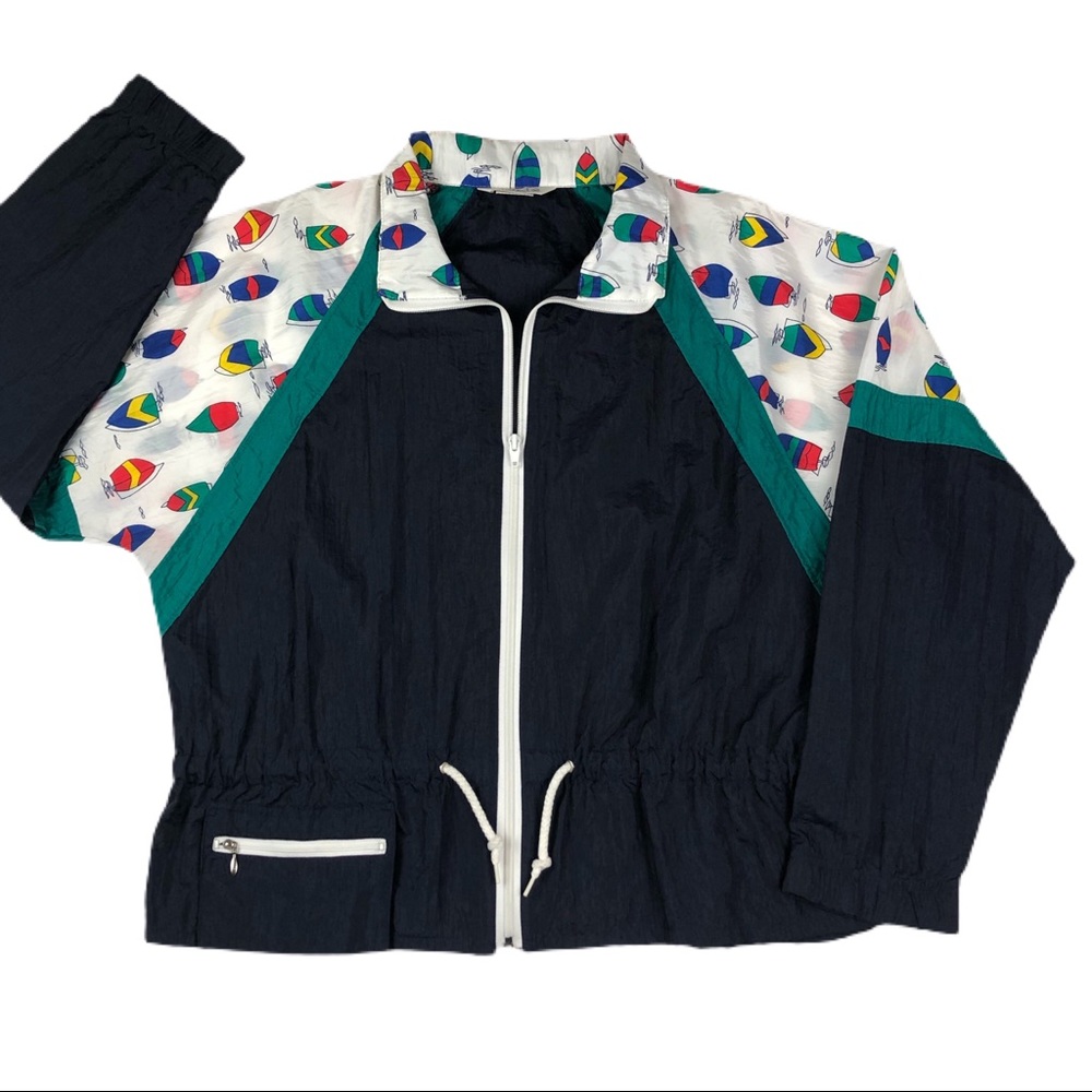 Vtg 90s Windbreaker Nylon Track Jacket Sailboats
